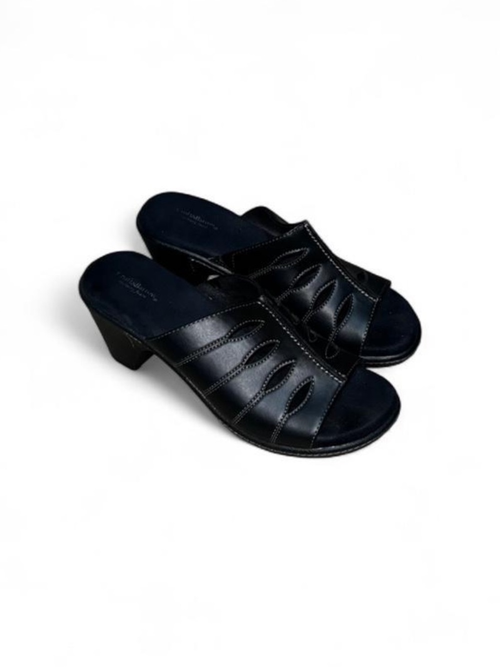 Croft & Barrow Women’s Black Leather Memory Foam Mules with Chunky Heel Size 7